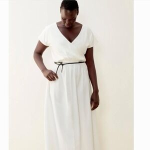ADAY Minimalist Multiway Stretch Travel White Maxi Dress with Black Belt sz S